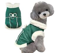 Jecikelon Bowtie Dog Cold Weather Coat Fleece Lining Warm Pet Puppy Turtleneck Dogs Winter Clothes for Small Dogs with D-Ring (Green, Medium)
