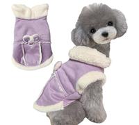 Jecikelon Bowtie Dog Cold Weather Coat Fleece Lining Warm Pet Puppy Turtleneck Dogs Winter Clothes for Small Dogs with D-Ring (Purple, Small)