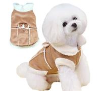 Jecikelon Bowtie Dog Cold Weather Coat Fleece Lining Warm Pet Puppy Turtleneck Dogs Winter Coats for Small Dogs Jacket with D-Ring Leash (Small, Khaki)
