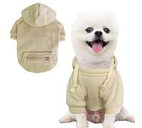 Jecikelon Pet Dog Cold Weather Coat with Pocket Winter Dog Hoodie Warm Puppy Clothes for Small Dogs Chihuahua Clothing (Beige, Small)