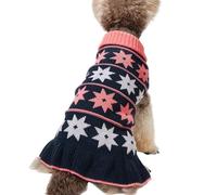 Jecikelon Pet Dog Sweaters for Small Dogs Dress with Snow Knitwear Turtleneck Pullover Dog Clothes Warm Winter Puppy Sweater Long Dresses (Navy, X-Large)