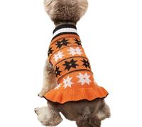 Jecikelon Pet Dog Sweaters for Small Dogs Dress with Snow Knitwear Turtleneck Pullover Dog Clothes Warm Winter Puppy Sweater Long Dresses (Orange, Small)