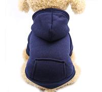 Jecikelon Soft Dog Hoodies for Small Dogs, Fleece Puppy Sweatshirt with Pockets, Warm Winter Cold Weather Coats for Pet Cat, Cute Clothes Puppy Costume (Navy, Small)