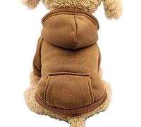 Jecikelon Winter Dog Hoodie Sweatshirt with Pockets Warm Dog Clothes for Small Dogs Chihuahua Coat Puppy Cat Clothes (Coffee, Medium)
