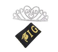 JECOMPRIS 1 set Graduation Crown Set Silver Alloy Hair Hoop and Sash for Graduation Parties Eye Catching Photo Prop Comfortable Satin Material for Celebrating Graduates