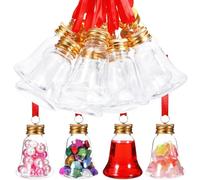 JECOMPRIS 12pcs Christmas Booze Balls Bell: Clear Fillable Plastic Bell Ball Ornaments with Screw Caps And Red Ribbons for Xmas Home Party Decor
