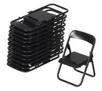 JECOMPRIS 12pcs Mini Chair Phone Stand Folding Dollhouse Chairs Black for DIY Decoration Miniature Landscaping and Display Table Stand