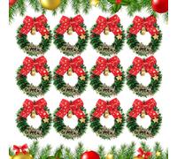 JECOMPRIS 12pcs Mini Christmas Wreaths: 2.55in Miniature Christmas Wreath with Bow Bell Holiday Ornaments for Indoor Xmas Tree Dollhouse Decoration
