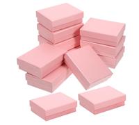 JECOMPRIS 12pcs Pink Jewelry Boxes with Sponge Liners for Necklaces and Earrings, Elegant Paper Packaging with Portable Lidded Design, for Gifting and Travel, Necklace and Bracelet Storage