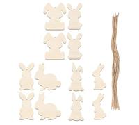 JECOMPRIS 12pcs Unfinished Easter Wood Cutout Decors Wooden Easter Hanging Ornaments Rabbit-Shaped Khaki Color Double Blank Side for DIY Painting Sturdy Wood Party Decorations
