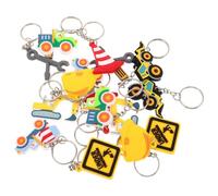 JECOMPRIS 16Pcs Construction Party Favors Set - PVC Mini Construction Trucks Keychains Including Bulldozer, Excavator Tractor - Hanging Ornaments for ’S Backpack Decoration and Birthday