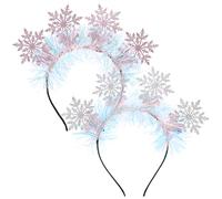JECOMPRIS 2 Pcs Christmas Snowflake Headband Silver+Pink Glitter Costume Accessories Hair Crown for Women Adults Hairband Xmas Decoration Holiday Festival Birthday Party