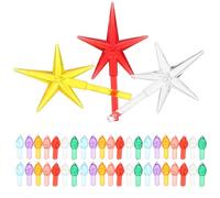 JECOMPRIS 206Pcs Plastic Replacement Bulbs and Stars for Ceramic Christmas Tree Lights, Small Flame Peg Twist Bulbs with 7-Color Mixed Set and 3-Color Star Accessories for Indoor Holiday
