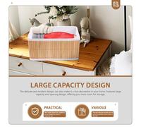 JECOMPRIS 2pcs Bamboo Storage Baskets Set, Rectangular Handmade Woven Desktop Organizer Bins for Makeup, Fruit, Snacks, Foldable Home and Office Storage