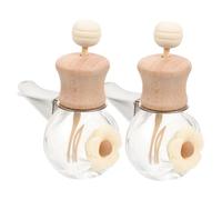 JECOMPRIS 2pcs Clear Glass Car Essential Oil Diffuser Bottles with Vent Clip and Wooden Cap Milk Tea Color Car Fragrance Bottles for Stylish Interior Decoration