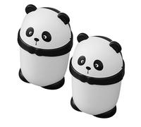 JECOMPRIS 2pcs Cute Panda Mini Trash Can with Flip Lid, Multifunctional and Easy to Clean Pp Kitchen Compost Bin, Decorative Cartoon Trash Bin for Boys and Girls Desktop and Home Use