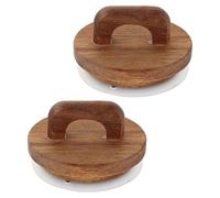 JECOMPRIS 2Pcs Leakproof Wide Mouth Mason Jar Lids with Silicone Seal and Handle Reusable Wooden Storage Caps for Airtight Glass Jars Food Canning