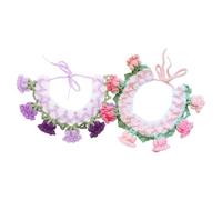 JECOMPRIS 2pcs Pet Collar Knitted Flower Bell Necklace Adjustable Woolen Yarn for Cats and Dogs Social Media Photography Props Everyday Wear