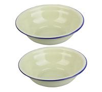 JECOMPRIS 2pcs Retro Style Thickened Enamel Bowls with Rolled Edge Vintage Kitchen Basins for Mixing Serving Soup Salad Fruit Classic Green Enameled Dinnerware for Home Use