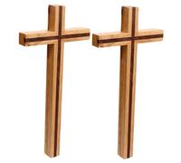 JECOMPRIS 2pcs Walnut Solid Wood Cross Religious Ornament, Vintage Style Wooden Cross Decor for Tabletop and Indoor Home Display