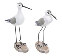 JECOMPRIS 2Pcs Wooden Seagull Sculpture Set - Coastal Nautical Home Decor Figurines - Handcrafted Tall Seagull Statues for Living Room Shelves and Office Desk