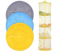 JECOMPRIS 3pcs Hanging Mesh Clothes Drying Nets Foldable Laundry Organizer Baskets in Grey, Yellow, Blue - Multi-Purpose Hanging Storage for, Underwear, and Clothes Drying