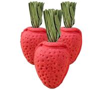 JECOMPRIS 3pcs Small Strawberry Chew for Hamsters Rabbits Chinchillas Natural Molar Biting Sticks for Teeth Grinding Boredom Relief Safe Pet Supplies