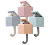 JECOMPRIS 4pcs Cute Animal Wall Hooks Set, No-Trace Adhesive Key Holder Hooks for Coat, Hat, Towel, Decorative Cat and Mouse Design for Home Storage and Bedroom Organization