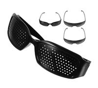 JECOMPRIS 4pcs Pinhole Glasses for Vision Improvement with Rectangular Holes, Black Full Frame Protective Eyeglasses for Outdoor Use, Portable Eye Training Glasses for Men and Women