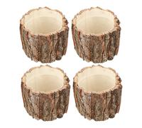 JECOMPRIS 4pcs Rustic Wood Bark Flower Pots Set, Waterproof Wooden Planters with Long-term Durability for Planting Small Plants and Home Decor, Natural Touch Buckets for Balcony and Garden