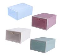 JECOMPRIS 4Pcs Transparent Stackable Shoes Organizer Boxes with Heart Pattern Thickened Plastic Storage Containers for Dustproof Shoe Protection Drawer-style Design Multi-color