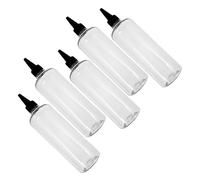 JECOMPRIS 5pcs 500ml Pet Applicator Bottles with Long Neck and Pointed Black Nozzle Caps, Refillable Hair Dye Squeeze Bottles for Precise Hair Coloring and Salon Use