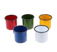 JECOMPRIS 5pcs Vintage Enamel Wine Cups Multipurpose Small Mugs with Comfortable Heat Insulated Handles for Milk Oatmeal Drinking
