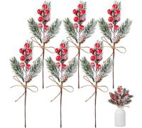 JECOMPRIS 6pcs Artificial Christmas Pinecone Pick: Realistic Red Pinecone And Berry Picks for Diy Wreath Crafts Winter Holiday Decorations