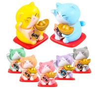 JECOMPRIS 7pcs Miniature Fortune Cat Statues Resin Craft Micro Landscape Ornaments for Garden Desk Office Decor Elegant Lucky Cat Figurines