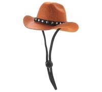 JECOMPRIS Adjustable Brown Denim Pet Dog Cowboy Hat with Star Ribbon, Good Moisture Absorption, Cool and Fashionable Puppy Party Headwear Accessory for Pet Theme Parties