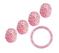JECOMPRIS Car Start Ignition Button Ring, and Abs and Zinc Alloy Material Tire Dust Caps Rotating Thread Structure 5pcs Set Pink Rhinestone with Prolongs Tire Service Life and Prevents