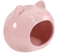 JECOMPRIS Ceramic Hamster House Hideout for Small Pets Cute Cartoon Shape, Pink Colour, for Hedgehog and Hamster to Sleep and Hide, Decorative and Cooling Pet Accessory
