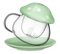 JECOMPRIS Ceramic Tea Cup with Infuser and Lid Small Green Mushroom Mug with Filter for Loose Leaf Tea Brewing Office and Home Use