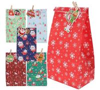 JECOMPRIS Christmas Advent Calendar Kraft Paper Bags Set of 24 Vintage Drawstring Candy Pouches for DIY Filling Holiday Countdown Bags for Xmas Party and Treats