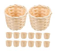 JECOMPRIS Handmade Bamboo Woven Baskets Rustic Style Lightweight 15pcs Mini Storage Organizers for Stationery and Household Items in Dining Rooms and Kitchen