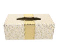 JECOMPRIS Leather Embossed Tissue Box Cover Large Rectangle Tissue Dispenser Holder for Home and Office, Platinum White and Gold Napkin Storage Case for Bathroom Decor