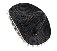 JECOMPRIS Mexican Sombrero Hat with Chin Belt Black Straw Cap for Cinco De Mayo and Hawaiian Themed Parties Comfortable and Design for Various Occasions