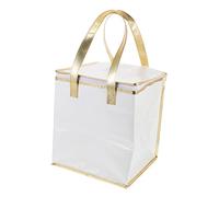 JECOMPRIS Portable Insulated Cake Storage Bag Thermal Food Packing Tote with Handle for Desserts Seafood Vegetables and Drinks Lightweight Zipper Design for Easy Carrying White with Gold