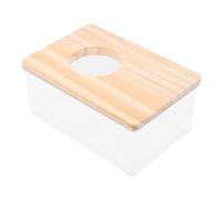 JECOMPRIS Sand Bath Box Pet Bathing Basin Acrylic Hamster Small Animal Digging Sand Bathtub with Wooden Cover and Hole, Easy to Store for Mouse and Small Animals