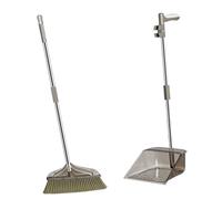 JECOMPRIS Soft Bristle Broom Set Broom Dustpan Kit Indoor Sweeping Brush Long Handle Hair Fluffy Duster