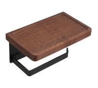 JECOMPRIS Solid Black Walnut Wood Toilet Paper Holder with Shelf, Wall-mounted Bathroom Roll Paper Rack for Toilet Tissue Storage, Multipurpose Bathroom Accessory