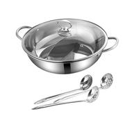 JECOMPRIS Stainless Steel Two-Flavor Hot Pot Dual Compartment Cooking Pot with Spoon for Kitchen Stove Induction Cooker Use Lightweight Soup for Restaurant and Home