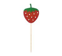 JECOMPRIS Strawberry Cake Picks Easy to Pick Cakes and Decoration 12pcs Cloth Material with Glitter Design 10cm Bamboo Sticks for Party Use and