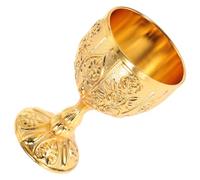 JECOMPRIS Vintage Brass Goblet Golden Drinking Cup Medieval Embossed Wine Chalice for Party Decor and Wedding Display Retro Mini Viking Water Offering Cup